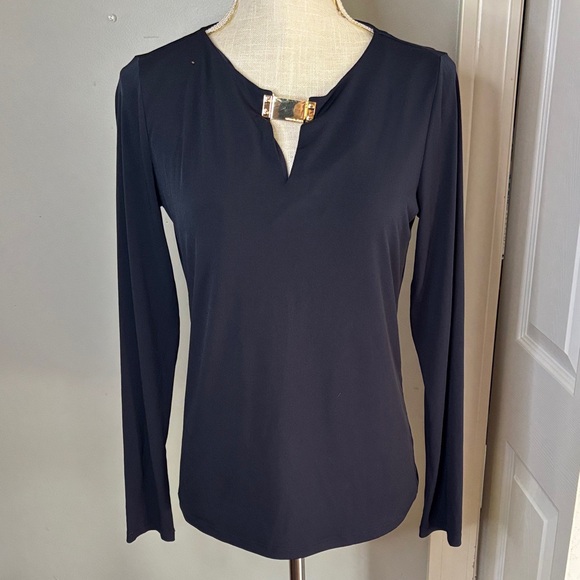 Michael Kors Black Long Sleeve Blouse with Gold Accent - Picture 1 of 3